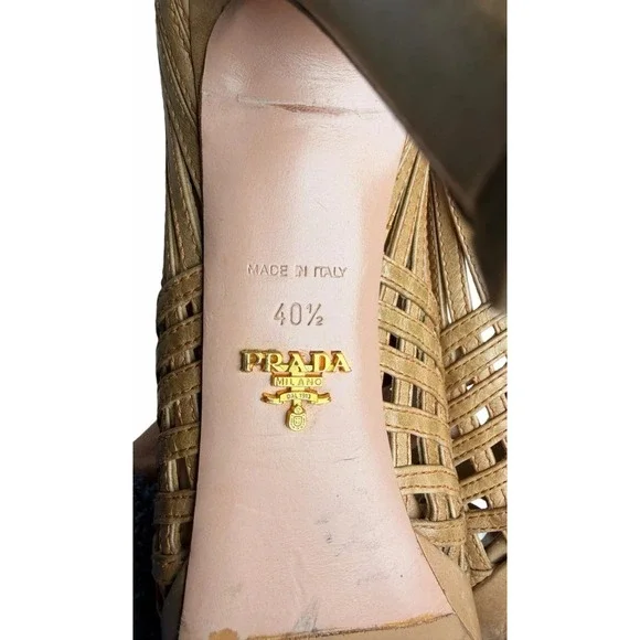 Vintage Prada Woven Leather Peep Toe Heels Size 40.5 - Picture 9 of 14